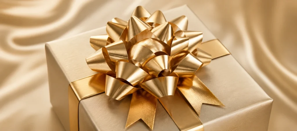 champagne gold metallic pull bow gift box