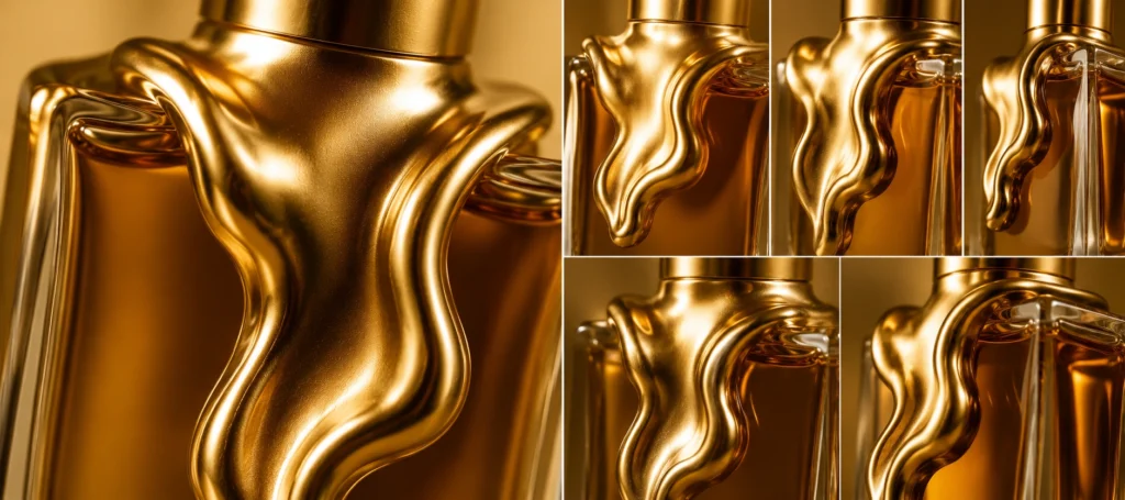 fluid metal perfume ornament macro multiview