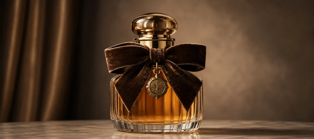 hybrid perfume bottle metal collar velvet bow brass charm