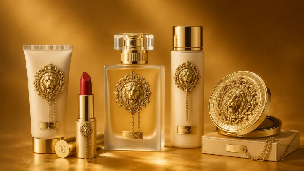 luxury gold cosmetic packaging medallion chain series