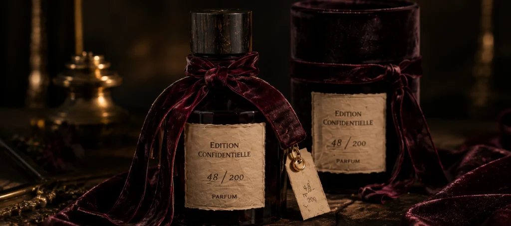 niche velvet tie limited edition perfume packaging