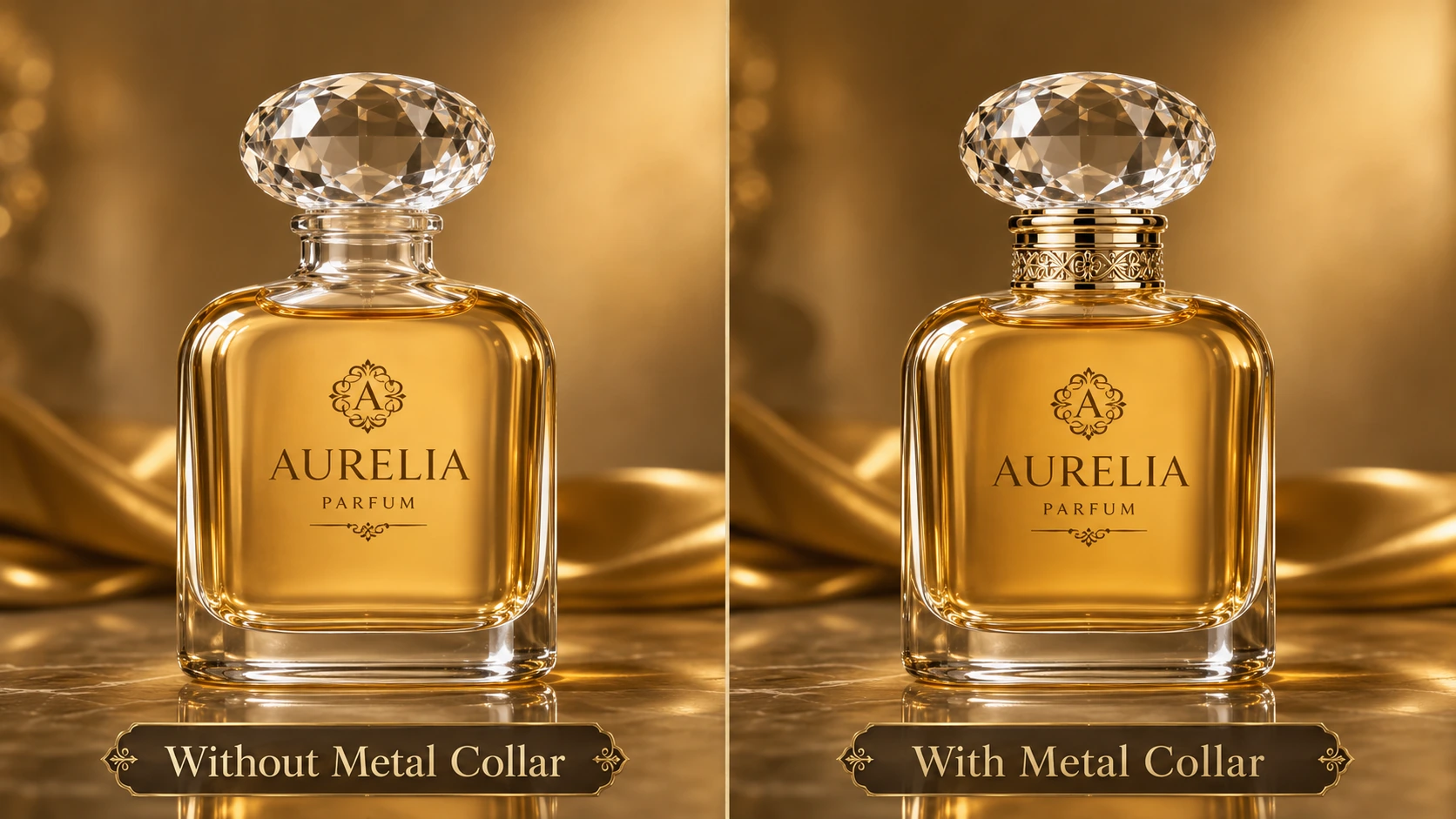 perfume collar comparison without and with metal collar