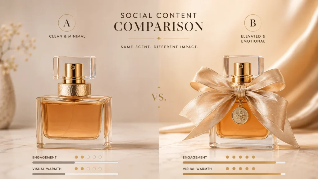 perfume social content comparison minimal vs bow charm