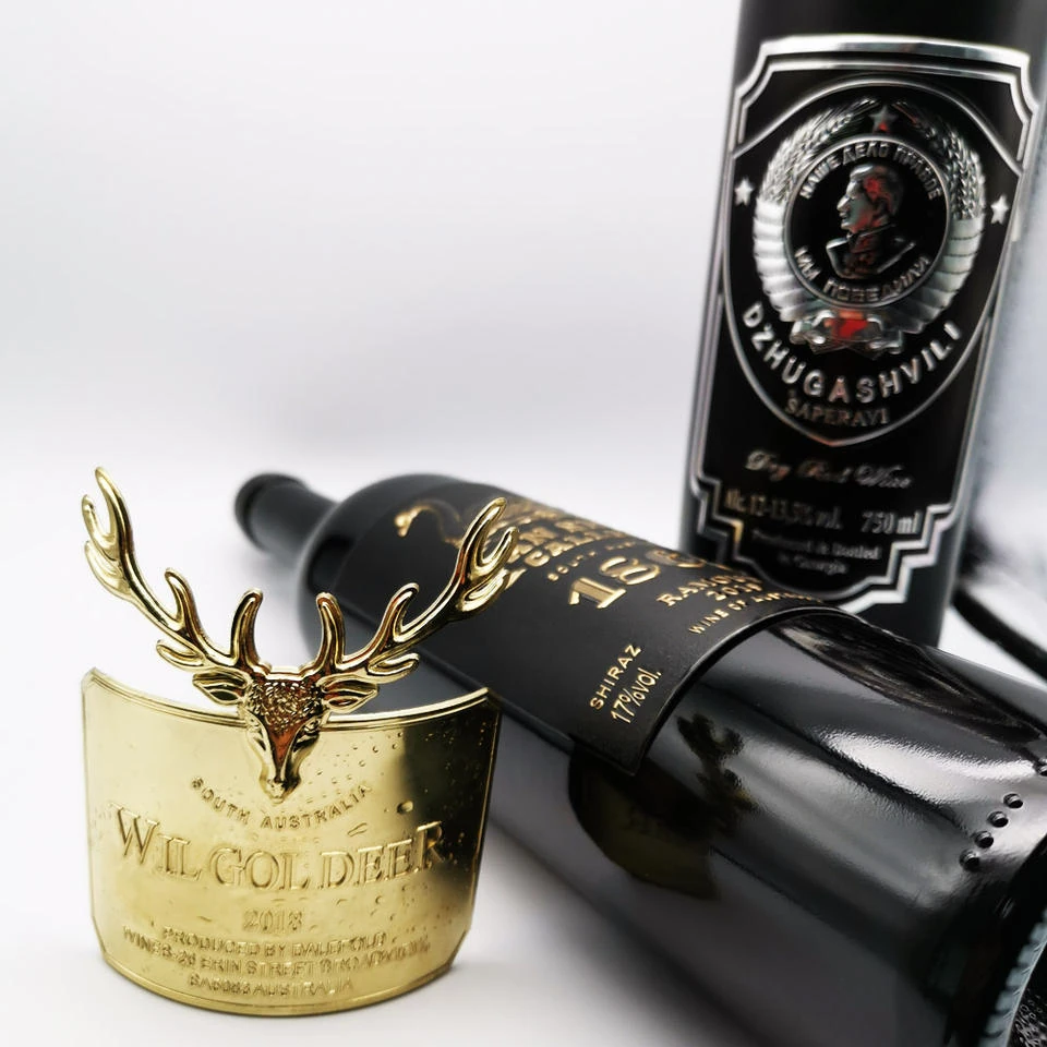 premium gold wine bottle emblem display