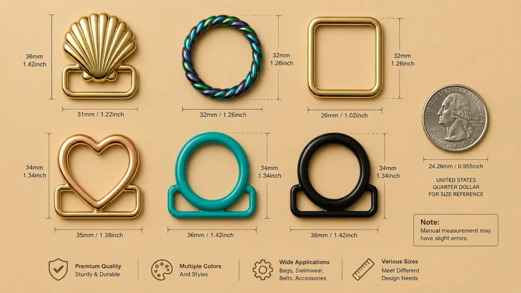 swimwear metal ring buckle size reference chart
