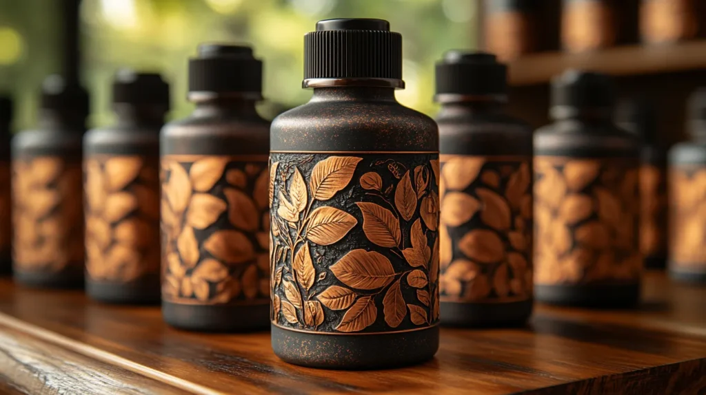 amber bottles floral metal label packaging series