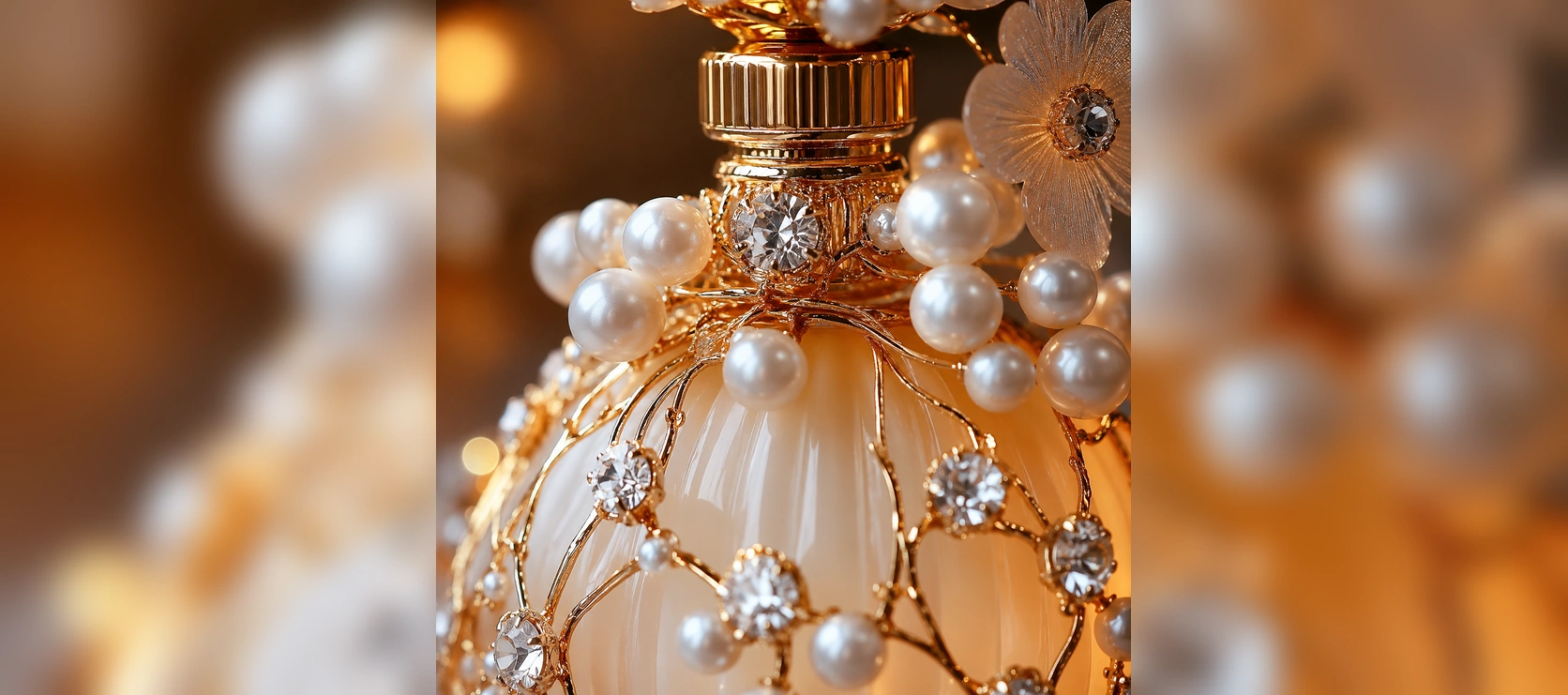 crystal pearl metal wire perfume bottle neck detail 1672x741
