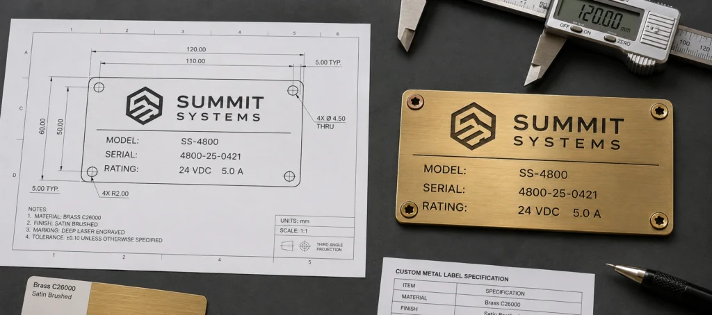 custom metal label engineering drawing sample review