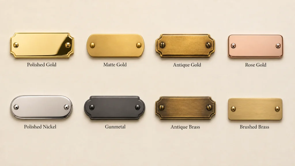 custom metal label finish options sample catalog
