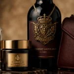 custom metal labels perfume cosmetics wine fashion packaging closeup