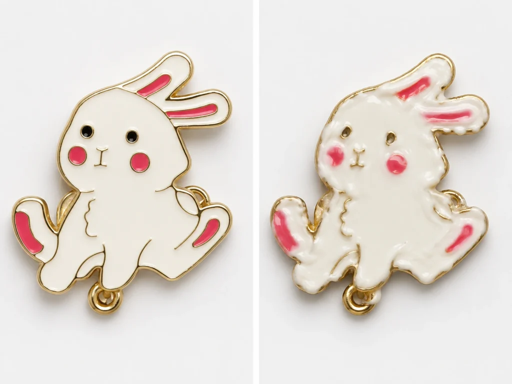enamel bunny fridge magnet good vs poor filling comparison