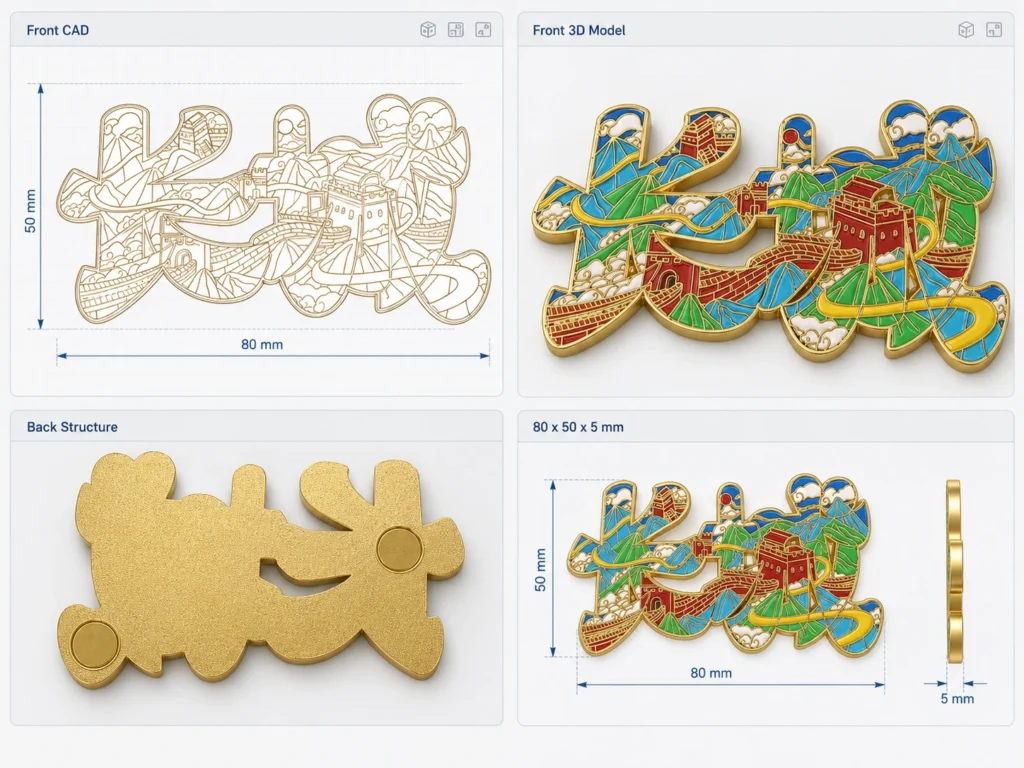 great wall magnetic fridge magnet cad design 3d modeling