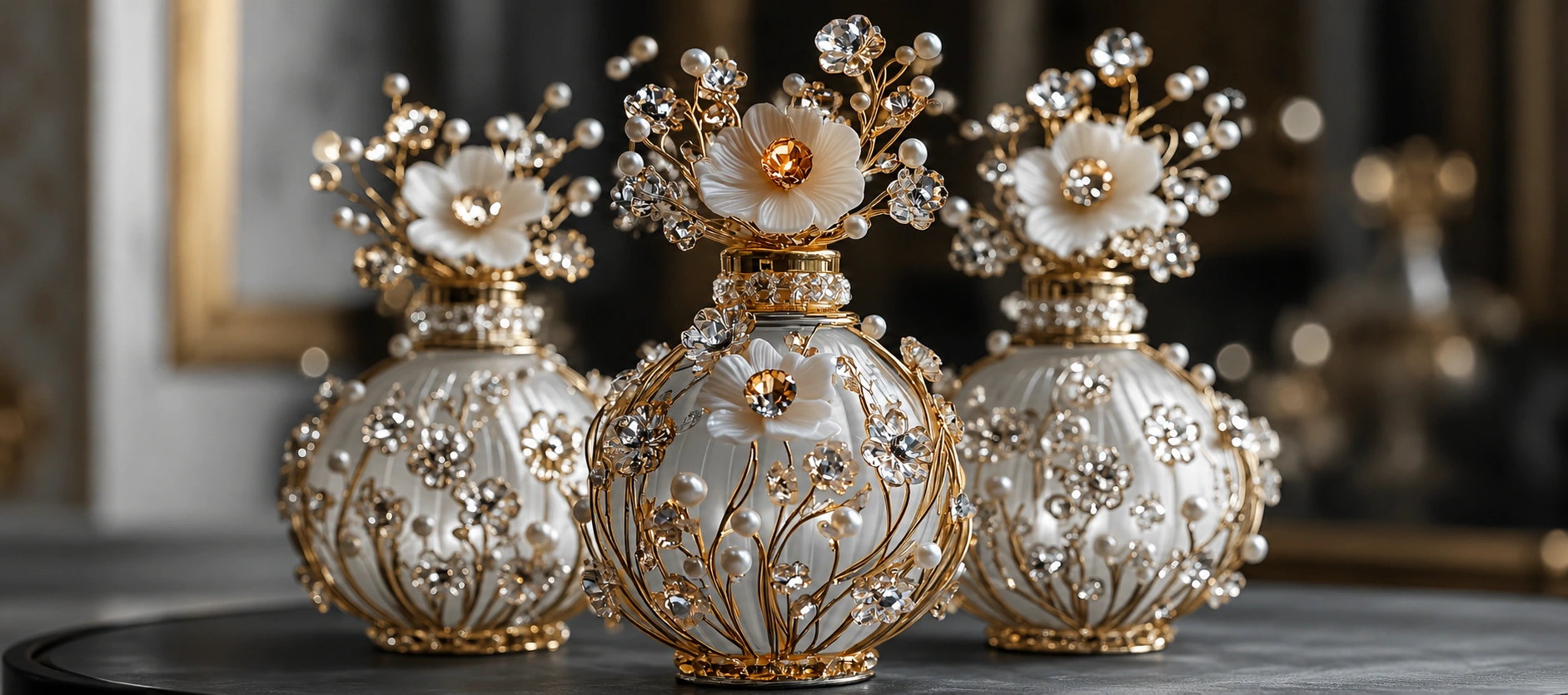 luxury crystal pearl flower perfume bottle accessories