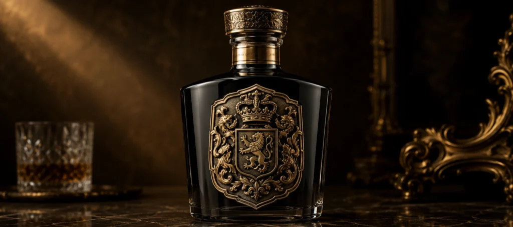 luxury spirits bottle zinc alloy crest badge antique gold