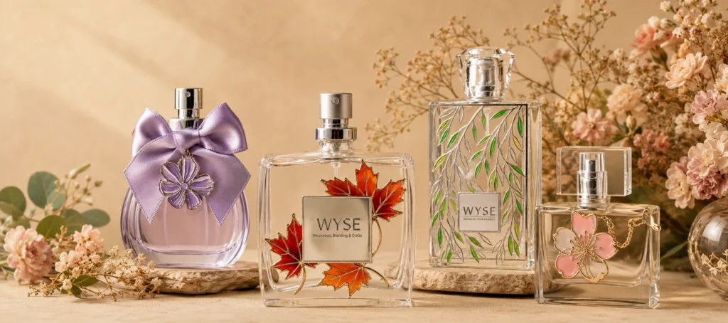 nature inspired enamel metal labels perfume packaging cover