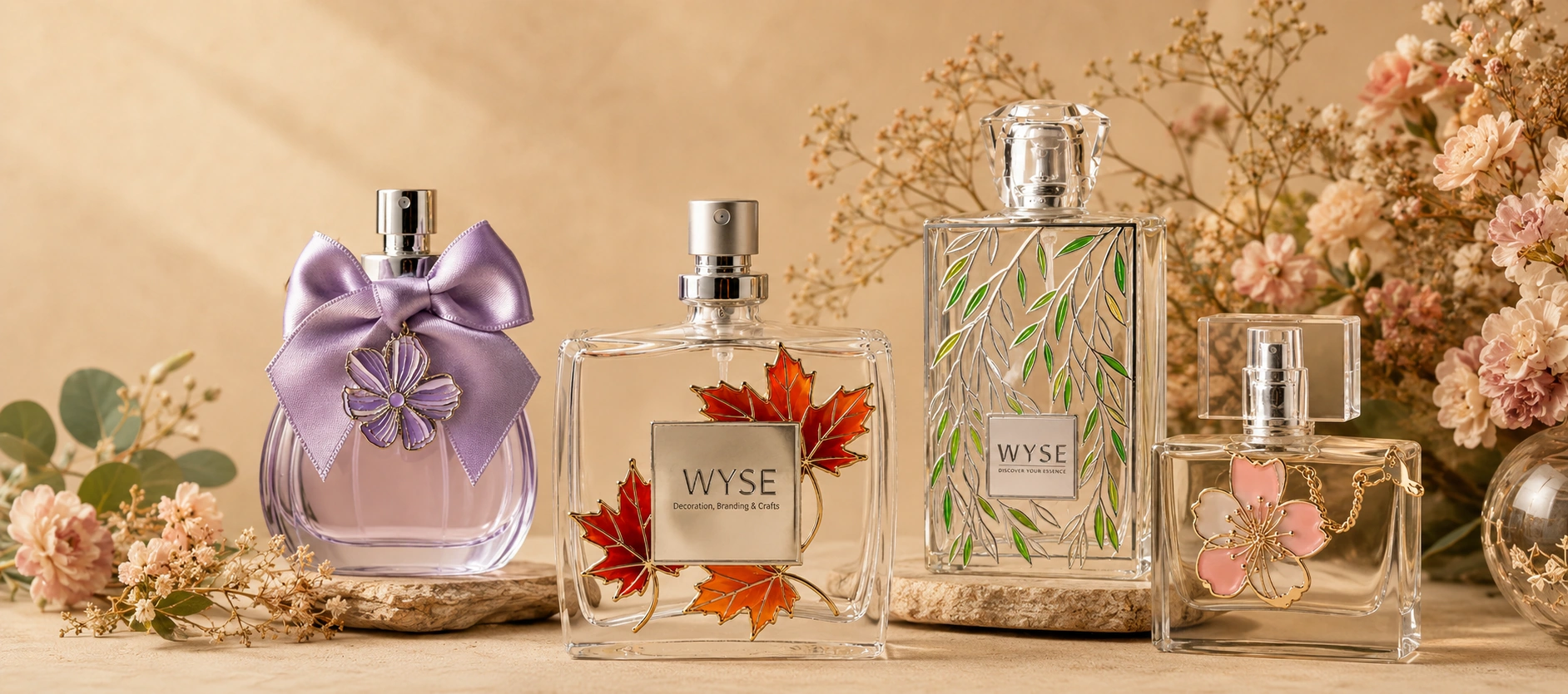 nature inspired enamel metal labels perfume packaging cover