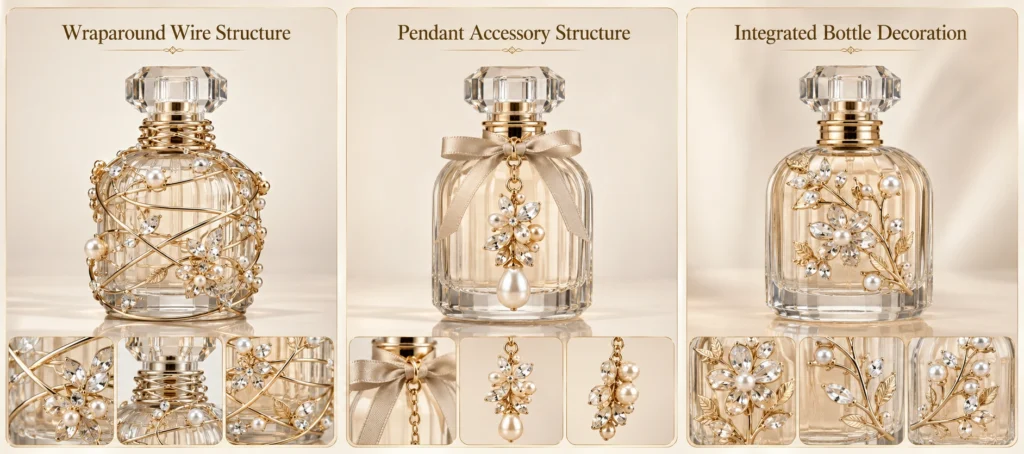 perfume bottle decoration structure comparison wraparound wire pendant integrated
