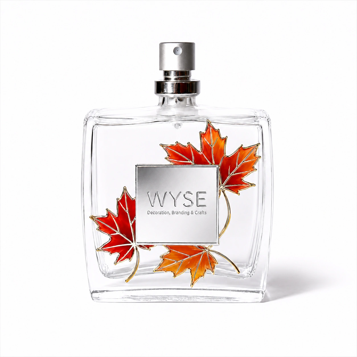 wyse maple leaf enamel metal label perfume bottle