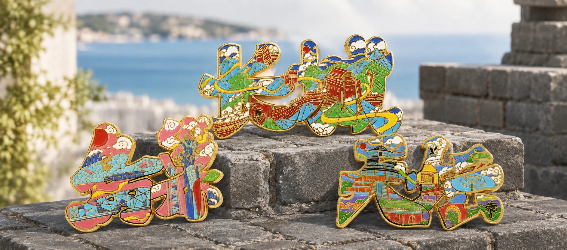 chinese landmark enamel fridge magnets tourism souvenir blue brick display