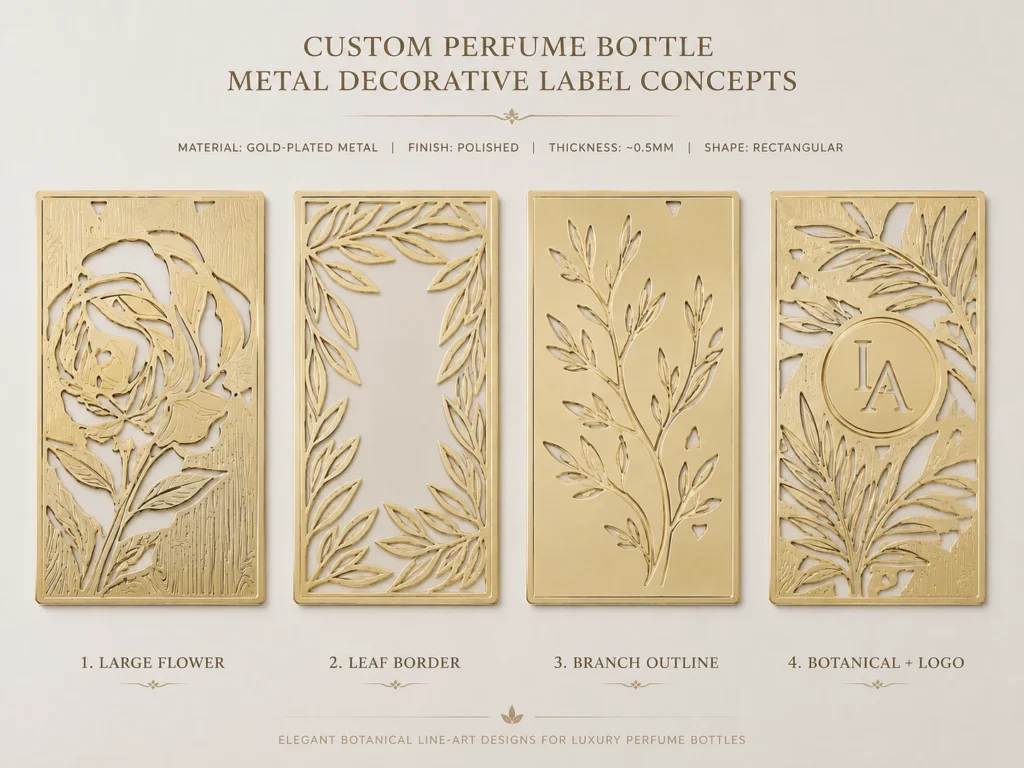 custom perfume bottle metal decorative label concepts