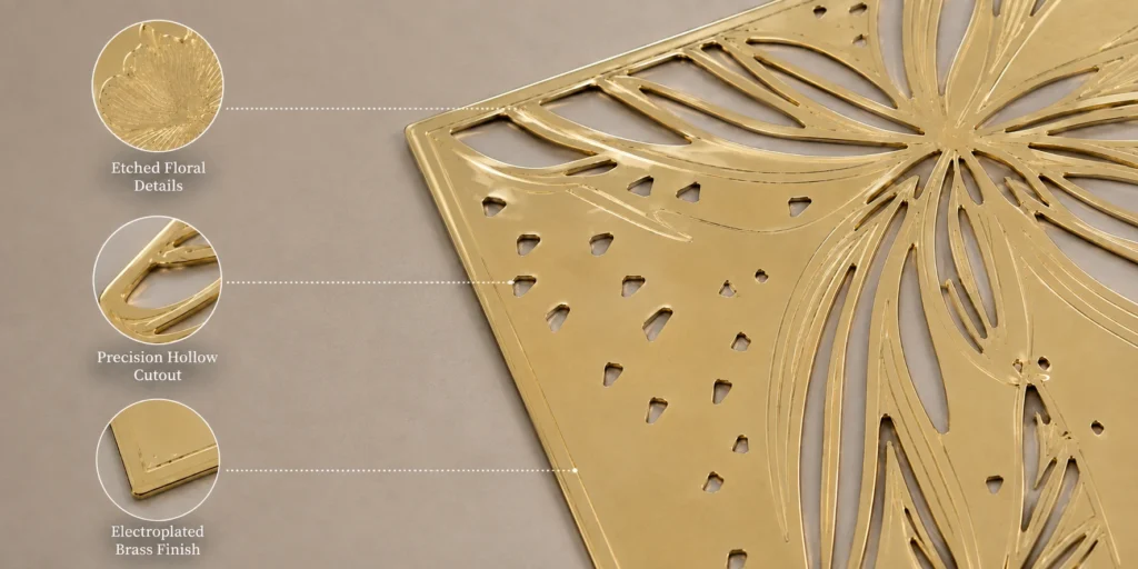 electroplated brass perfume metal label detail