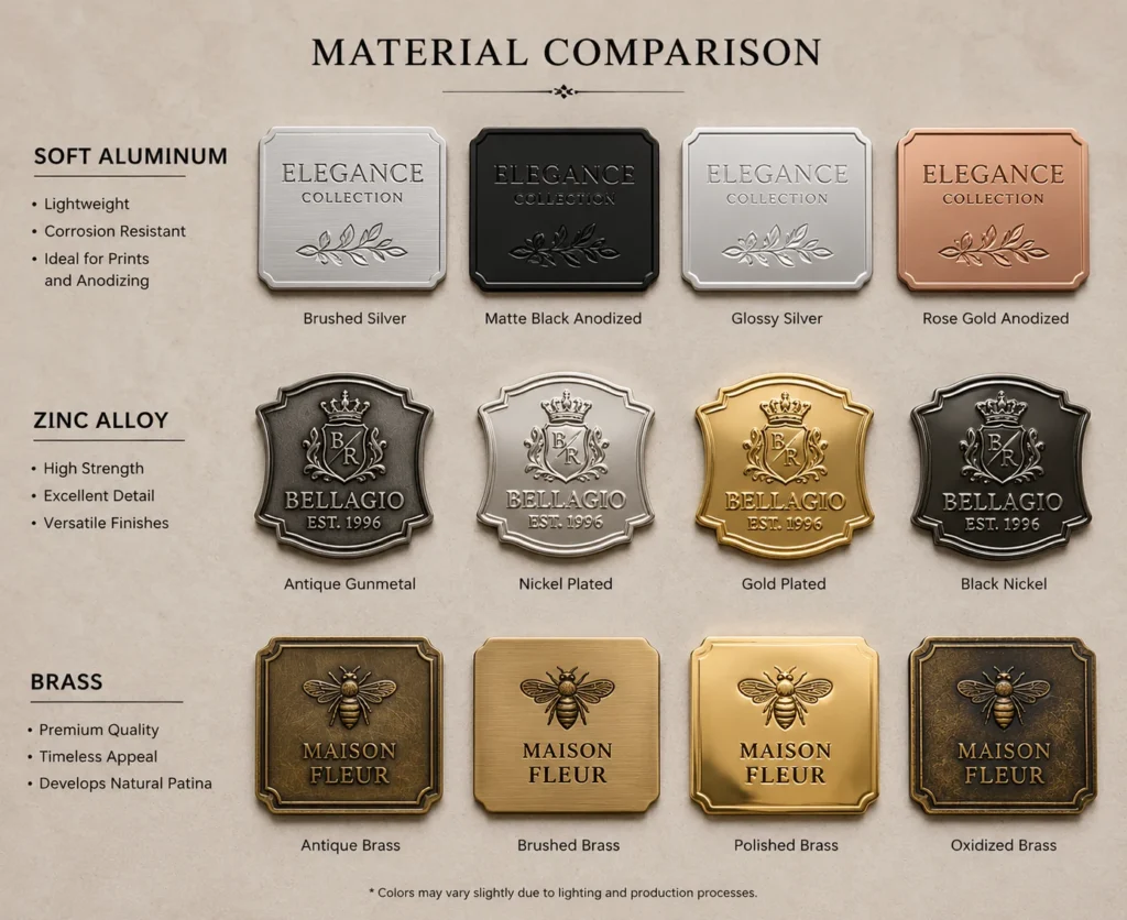 material comparison metal label finishes