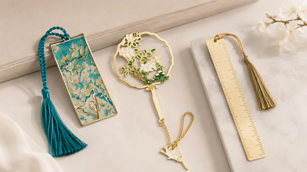 metal bookmark product display plant ruler museum style