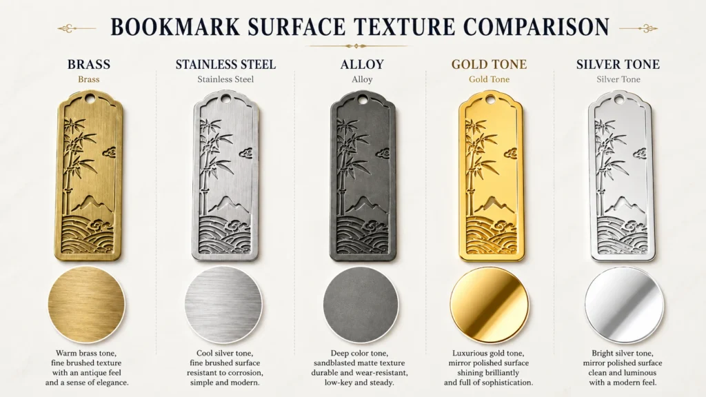 metal bookmark surface texture comparison