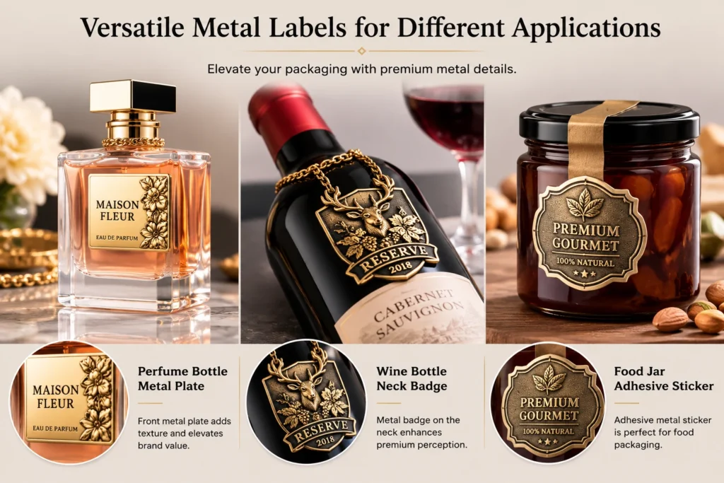 metal label applications perfume wine food jar
