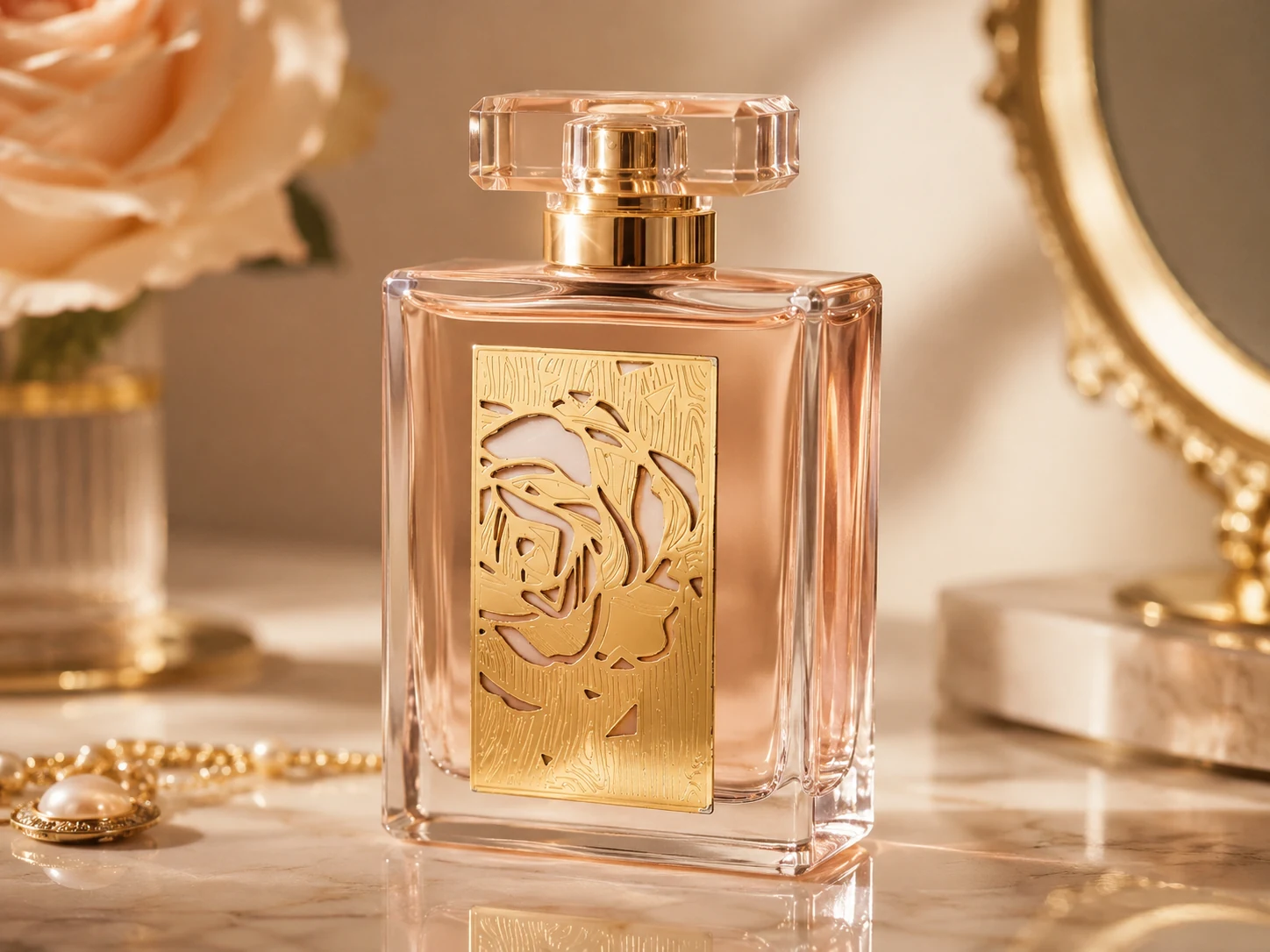 perfume bottle metal decorative label luxury display