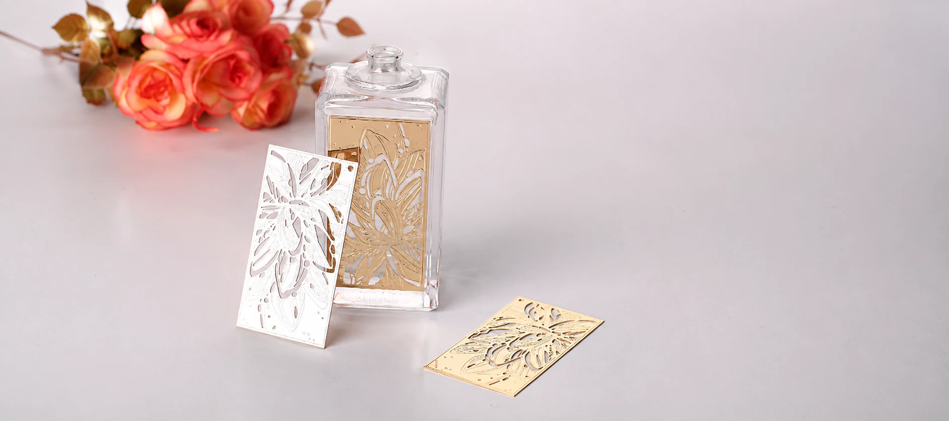 perfume bottle metal label display