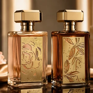 perfume bottles gold metal decorative labels