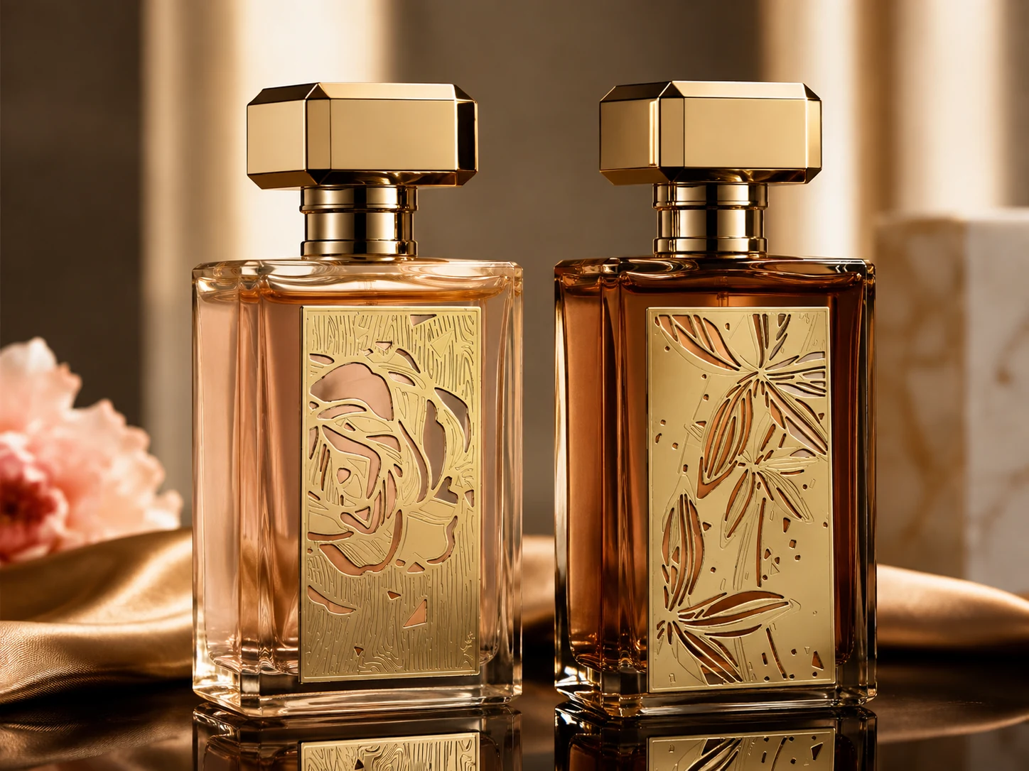 perfume bottles gold metal decorative labels