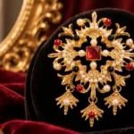 baroque pearl ruby brooch luxury display banner