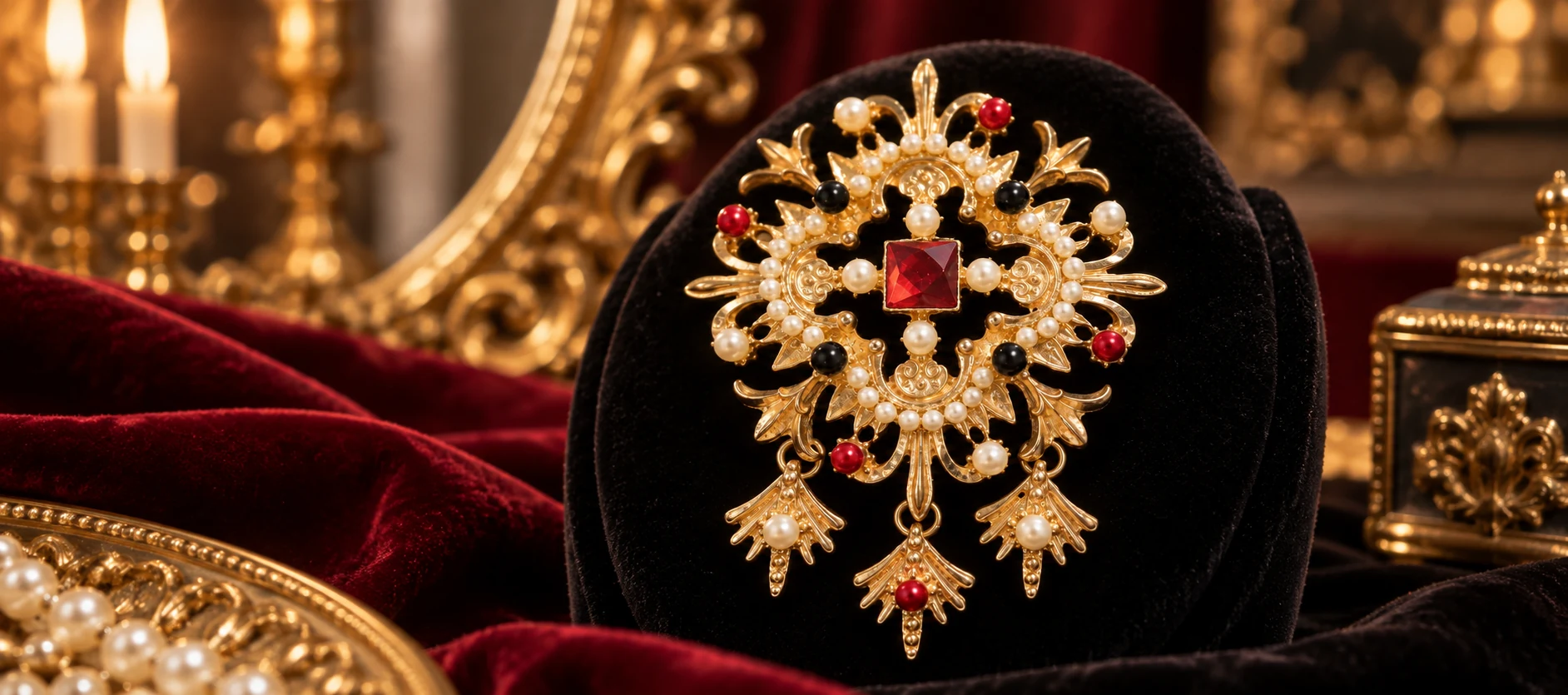 baroque pearl ruby brooch luxury display banner