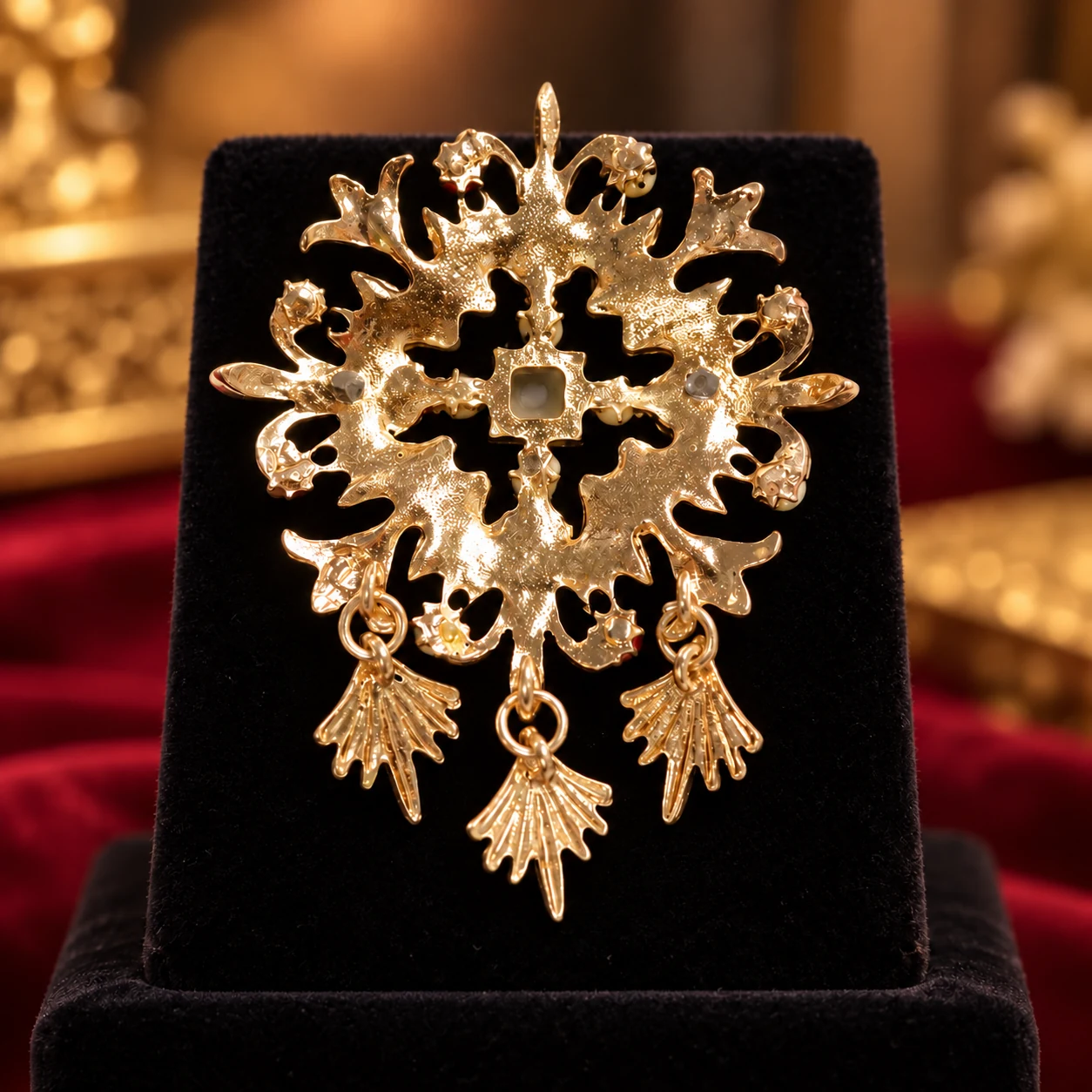 baroque pearl ruby metal brooch back view