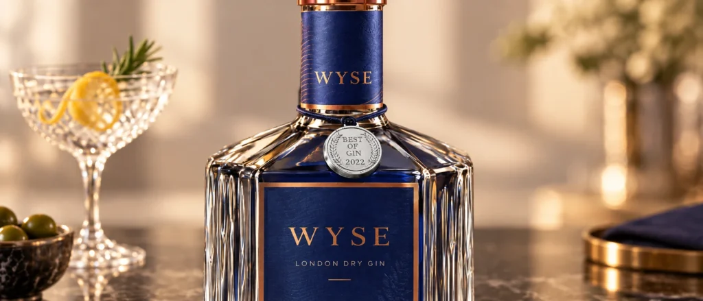 custom gin bottle medallion wyse product display