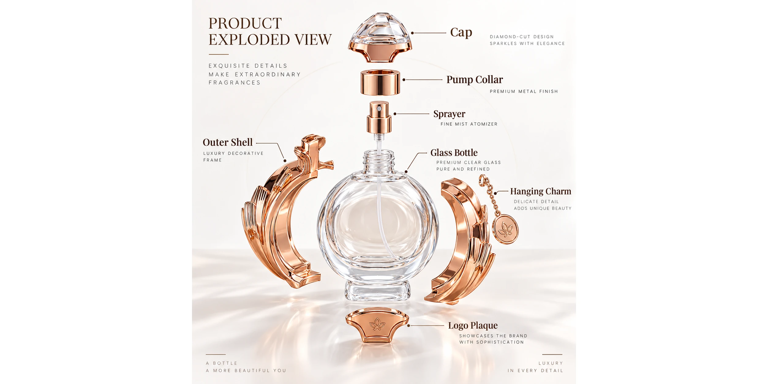 custom perfume bottle accessories exploded view