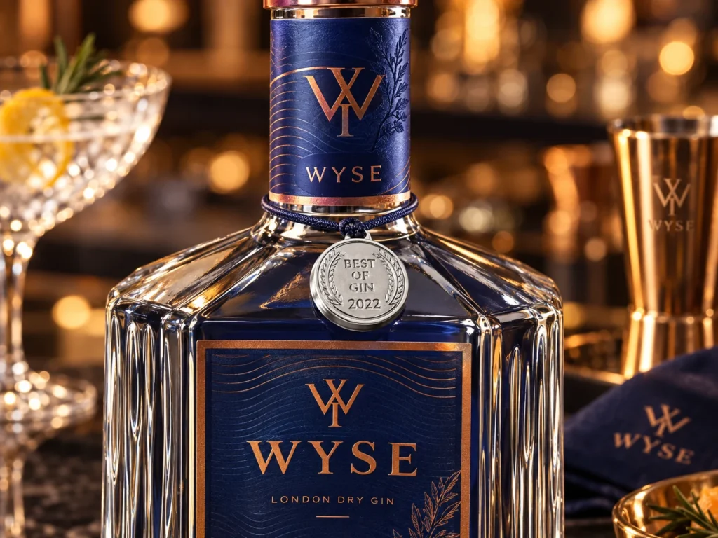 custom zinc alloy gin bottle medallion close up