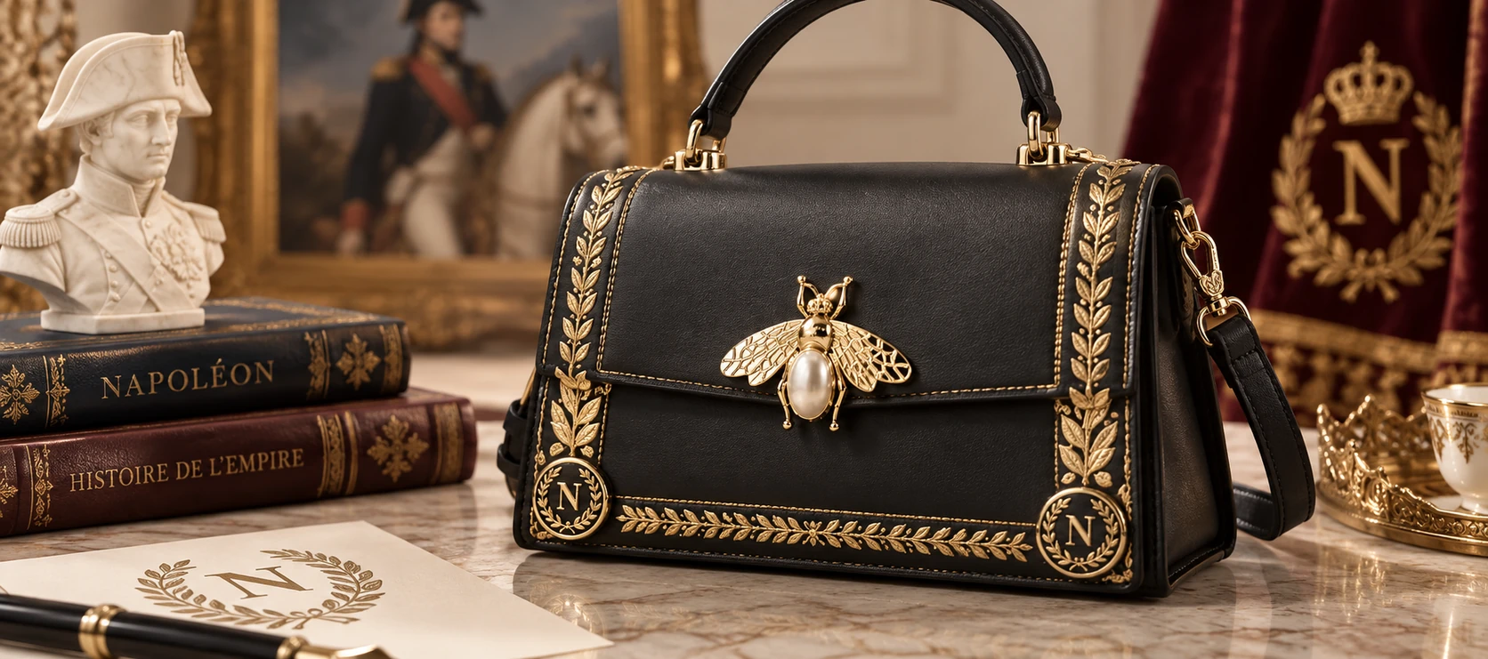 napoleon style handbag pearl bee clasp