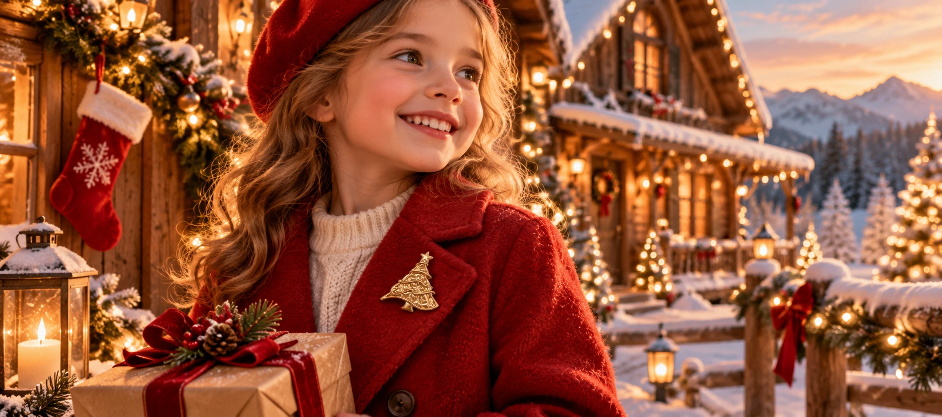 christmas tree brooch girl winter coat lifestyle
