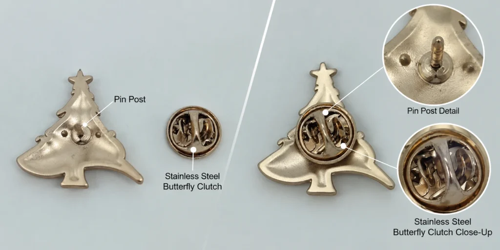 christmas tree brooch pin post butterfly clutch detail