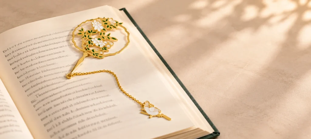 custom floral metal bookmark open book