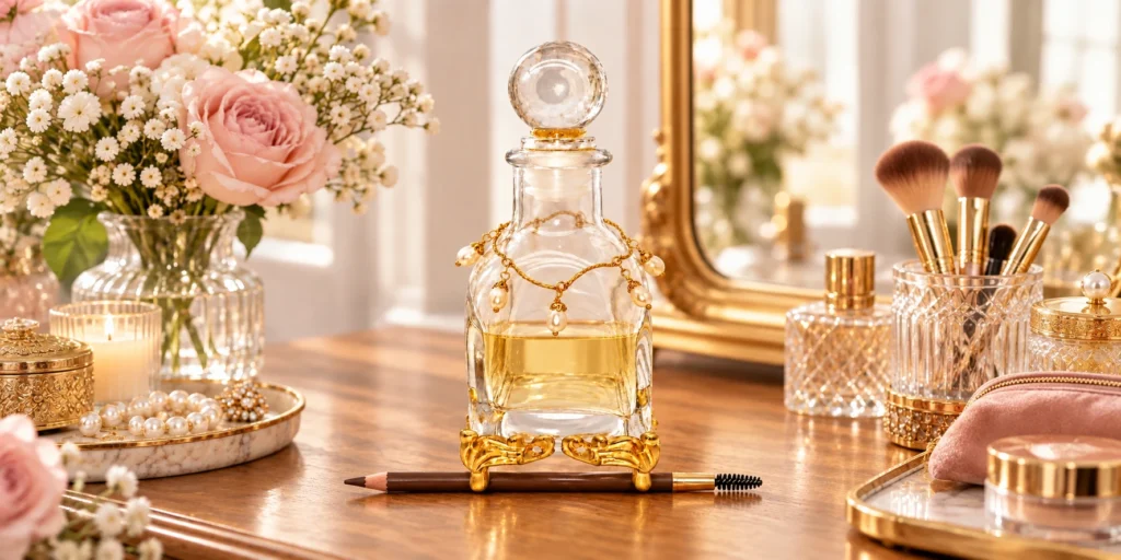 custom perfume bottle pearl neck decoration display