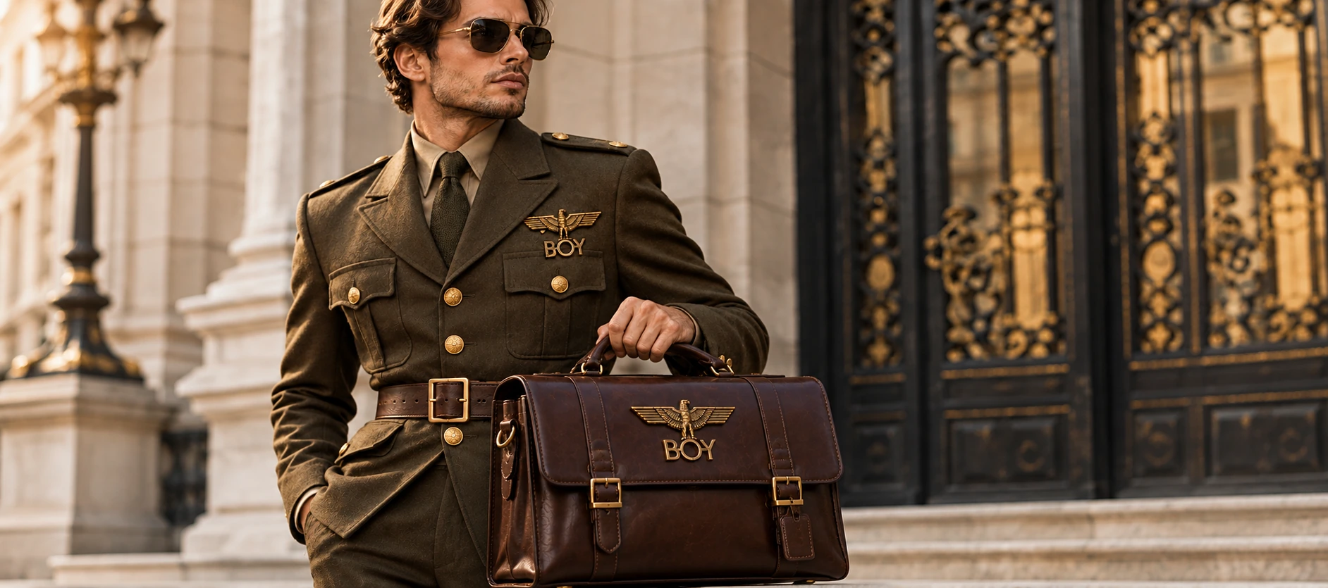 mens military style briefcase eagle boy badge