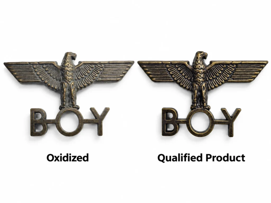 oxidized vs qualified eagle boy metal badge comparison