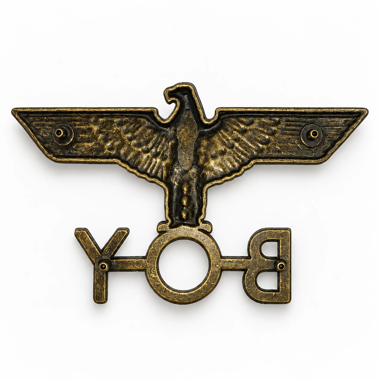 vintage eagle boy metal badge back view support pins