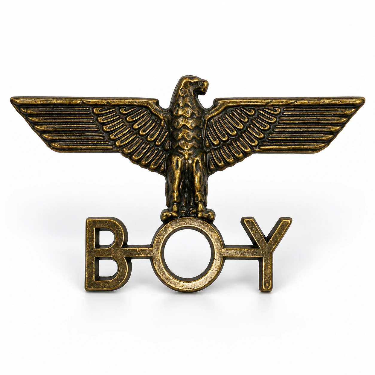 vintage eagle boy metal badge front view