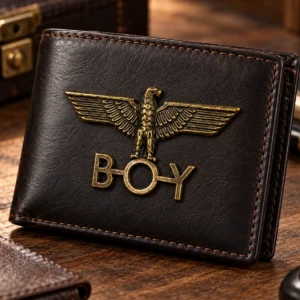 vintage eagle boy metal badge mens leather wallet