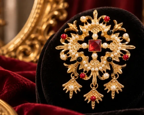 baroque pearl ruby brooch luxury display banner